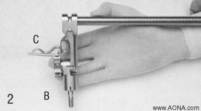 Turn the End Piece with double joint (B) onto the threaded spindle